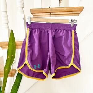 Under Armour Womens Purple Athletic Running Shorts with Yellow Trim Size XS